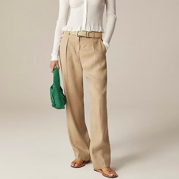 J.Crew Portia Linen Blend Pant Herringbone Honey Khaki Size 00 NWT - Picture 1 of 9